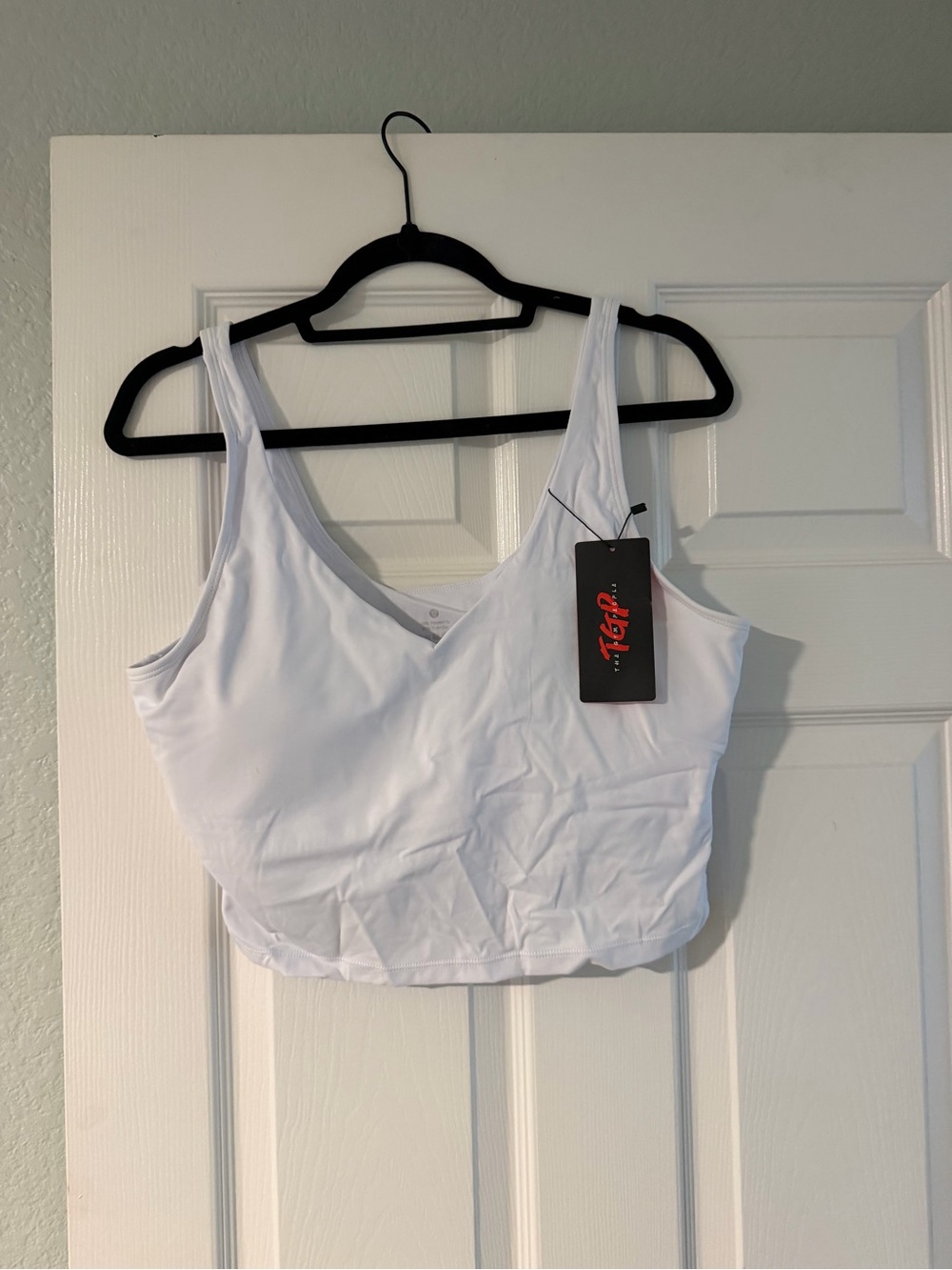 White Women's V-Neck Tank Top with Shelf Bra